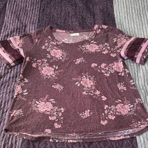 Maurices Pink and Purple Floral Short Sleeve Tee